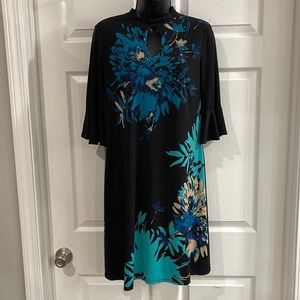 Black Dress with Teal Flowers